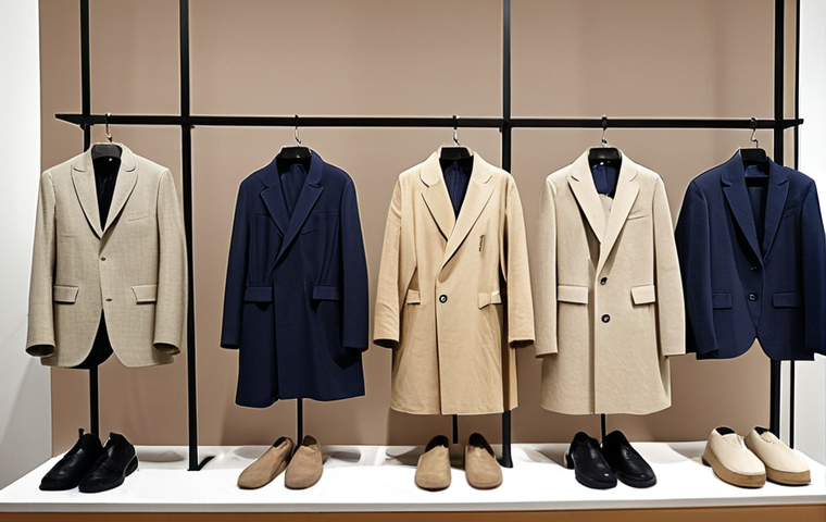 Arket - Timeless Functionality**
* Prompt: A minimalist Arket store display featuring impeccably tailored neutral-toned clothing (beige, gray, navy) made from natural materials like organic cotton and linen. Focus on the clean lines and durable quality of the garments, with a backdrop suggesting a modern marketplace atmosphere.
**