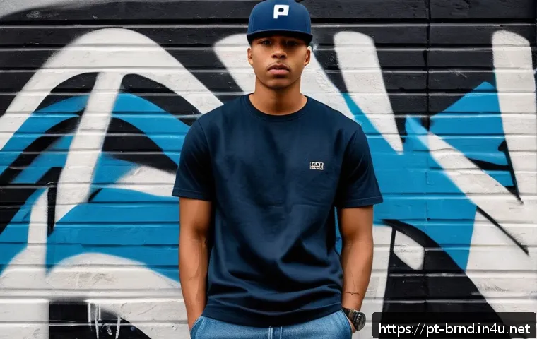 스투시와 슈프림의 티셔츠 라인 - A stylish urban streetwear scene featuring a young adult wearing a minimalistic streetwear t-shirt w...