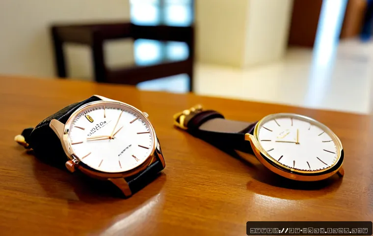 마이클코어스와 코치의 시계 라인 - Photorealistic side-by-side comparison of two elegant women’s fashion wristwatches on a warm walnut ...